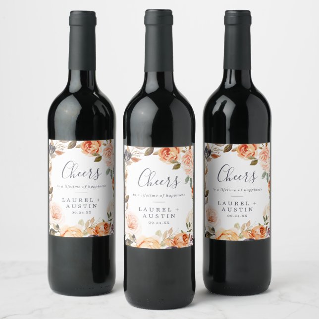 Rustic Earth Florals Cheers Wedding Wine Labels (Bottles)