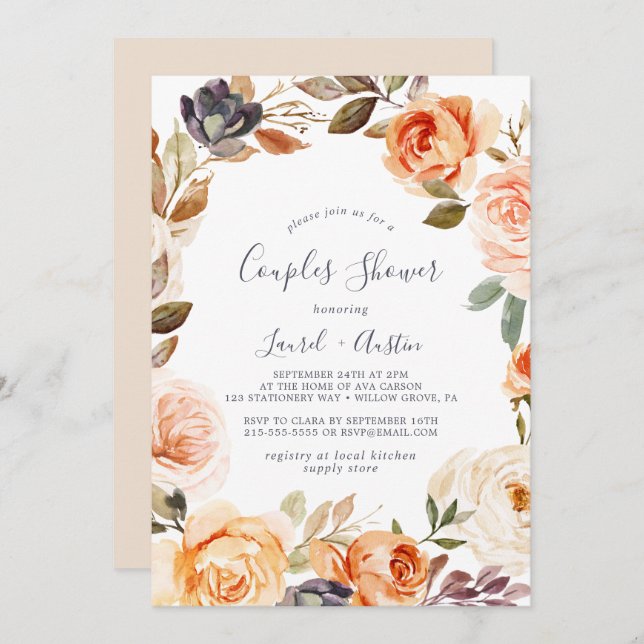 Rustic Earth Florals Couples Shower Invitation (Front/Back)