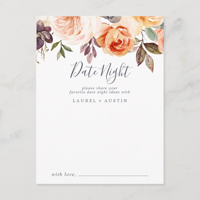Rustic Earth Florals Date Night Idea Cards (Front)