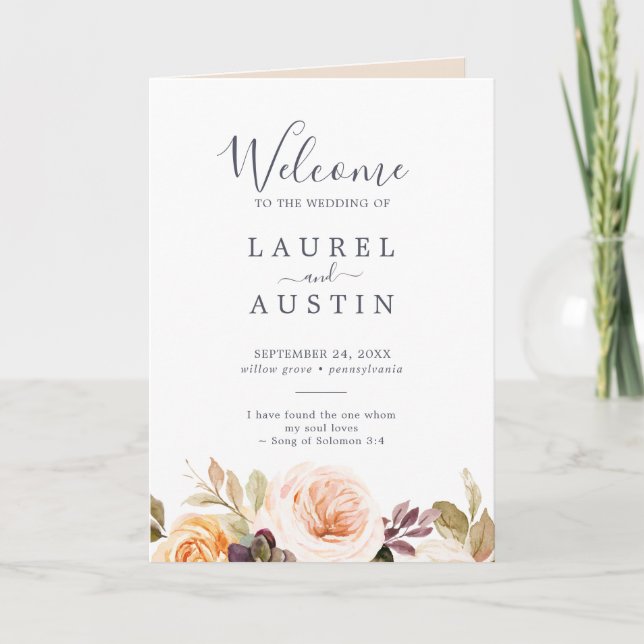 Rustic Earth Florals Folded Wedding Program (Front)
