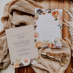 Rustic Earth Florals Gold Foil All In One Wedding Invitation