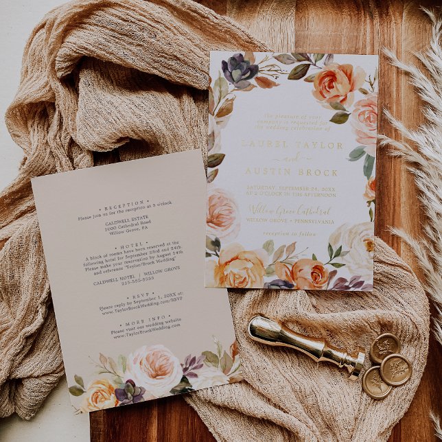Rustic Earth Florals Gold Foil All In One Wedding Invitation (Creator Uploaded)