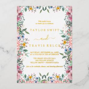 Rustic Earth Florals Gold Foil All-In-One Wedding  Invitation