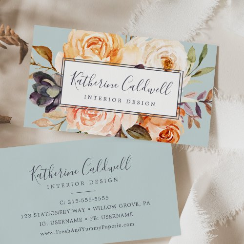Rustic Earth Florals  Mint Business Card