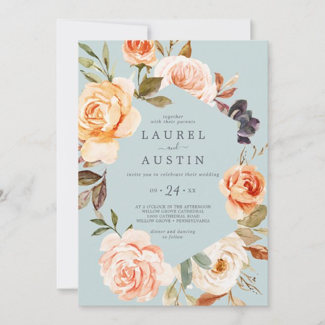 Rustic Earth Florals | Mint Casual Wedding Invitation (Front)