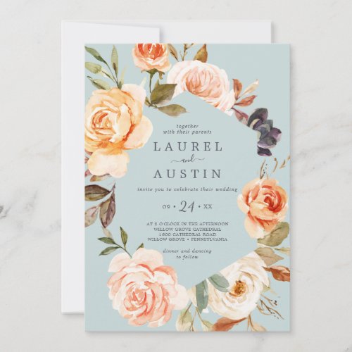 Rustic Earth Florals  Mint Casual Wedding Invitation