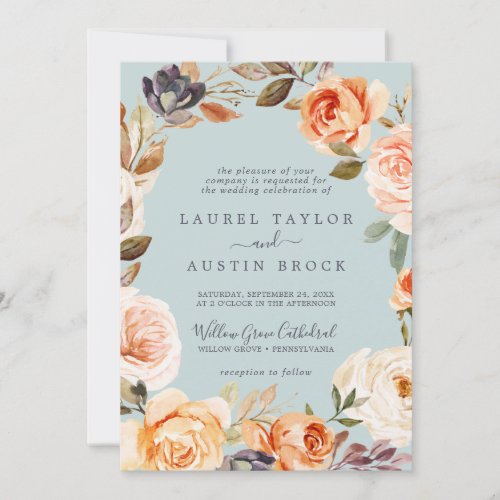 Rustic Earth Florals  Mint Formal Wedding Invitation