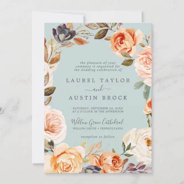 Rustic Earth Florals | Mint Formal Wedding Invitation | Zazzle