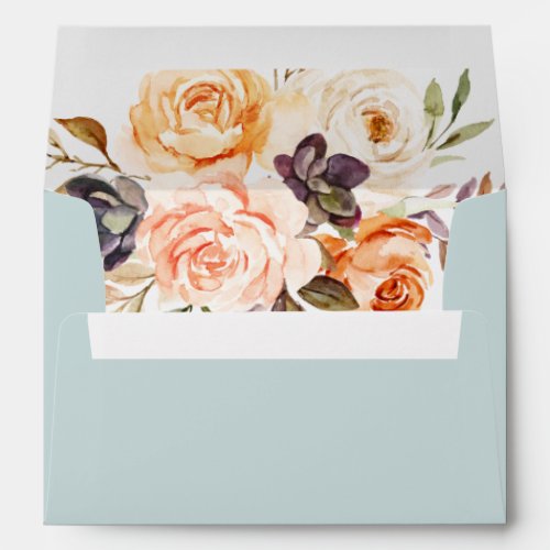 Rustic Earth Florals  Mint Wedding Invitation Envelope