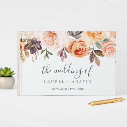 Rustic Earth Florals Monogram Back Wedding Guest Book
