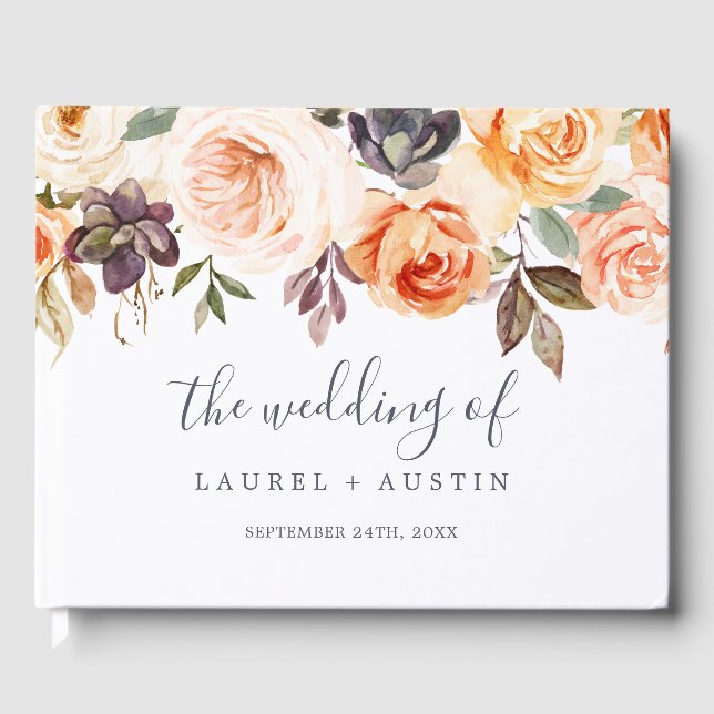 Rustic Earth Florals Monogram Back Wedding Guest Book (Front)