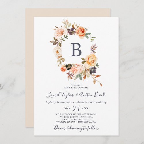 Rustic Earth Florals Monogram Wedding Invitation