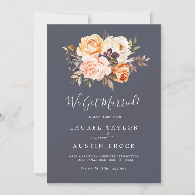 Rustic Earth Florals Purple Elopement Announcement (Front)