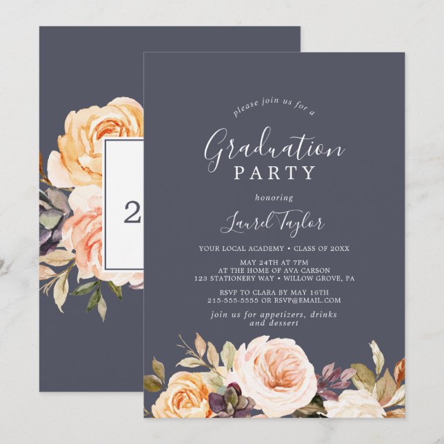 Rustic Earth Florals | Purple Graduation Party Invitation (Front/Back)