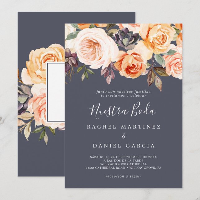 Rustic Earth Florals | Purple Spanish Nuestra Boda Invitation (Front/Back)