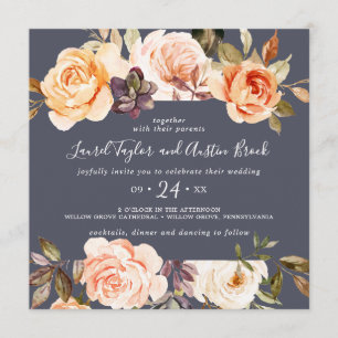 Rustic Earth Florals Purple Square Wedding Invitation
