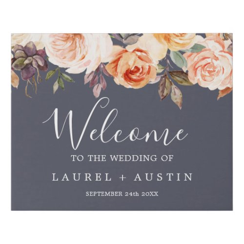 Rustic Earth Florals  Purple Wedding Welcome Faux Canvas Print