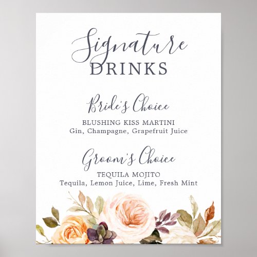Rustic Earth Florals Signature Drinks Sign