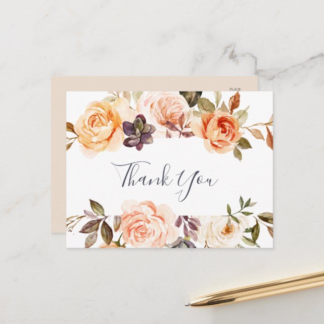 Rustic Earth Florals Thank You Postcard (Front/Back In Situ)