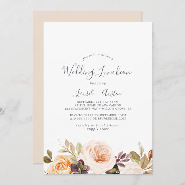 Rustic Earth Florals Wedding Luncheon Invitation | Zazzle