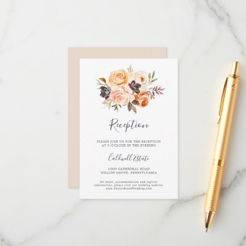 Rustic Earth Florals Wedding Reception Insert Card