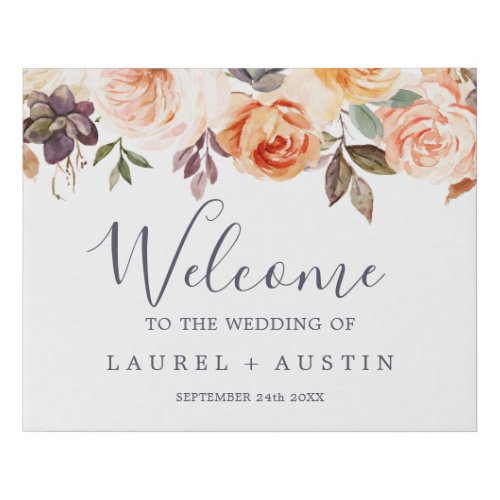 Rustic Earth Florals Wedding Welcome Faux Canvas Print