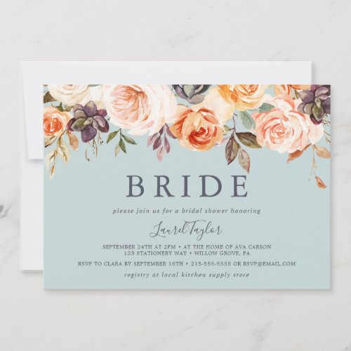 Rustic Earth  Mint Horizontal Bride Bridal Shower Invitation