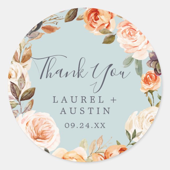 Rustic Earth Mint Thank You Wedding Favor Sticker (Front)