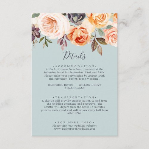Rustic Earth  Mint Wedding Details Enclosure Card