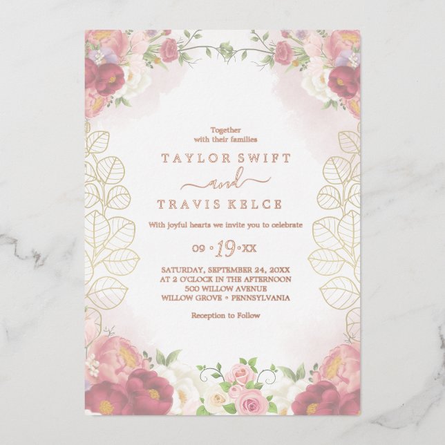 Rustic Earth | Rose Gold Foil All-In-One Wedding  Invitation (Front)