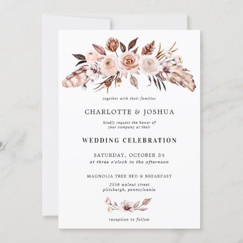 Rustic Earth_Tone Boho Floral Photo Wedding  Invitation