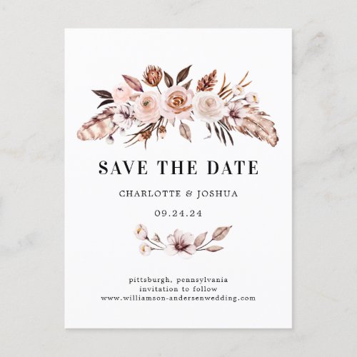 Rustic Earth_tone Boho Florals Photo Save the Date Announcement Postcard