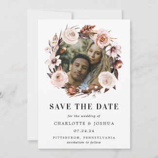 Rustic Earth-tone Boho Photo Save the Date Invitation