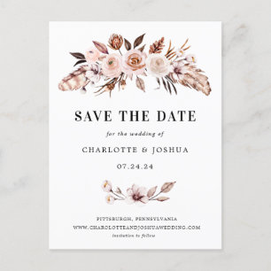 Rustic Earth-tone Boho Save the Date Invitation Postcard