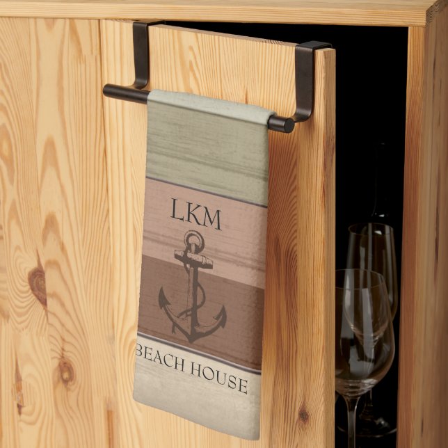 Rustic Earth Tones Wood Nautical - Monogram Kitchen Towel (Thirds Fold)