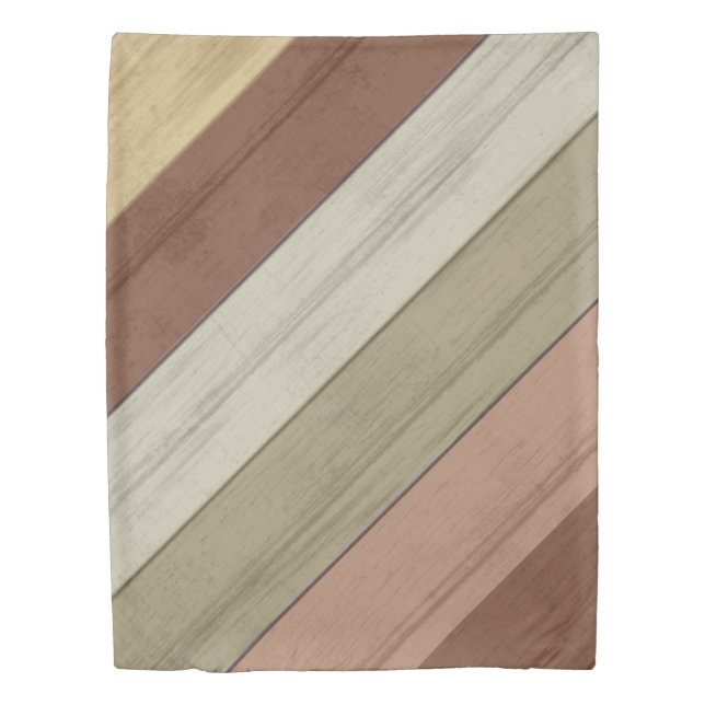 Rustic Earthtone Wood Stripe Pattern Duvet Cover (Front)