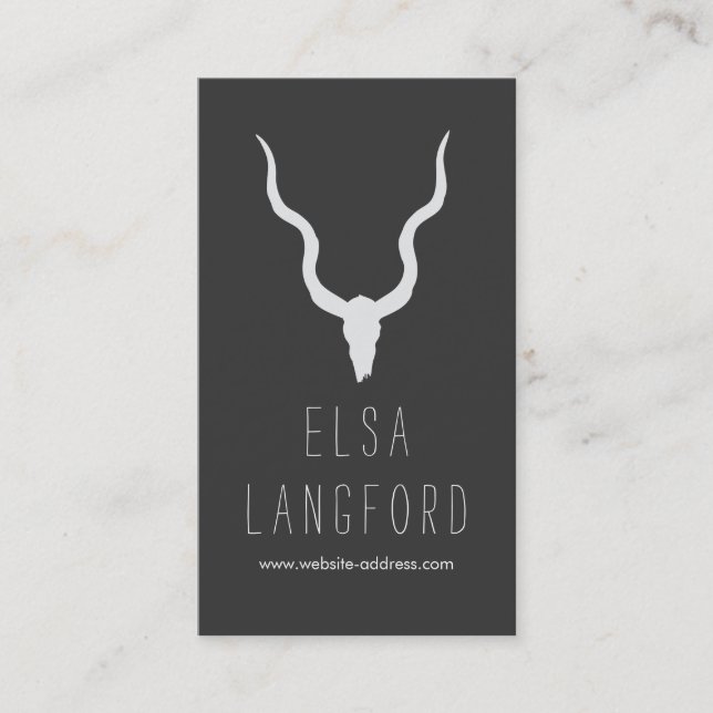Rustic Earthy Bohemian Antlers Dark Gray Business Card (Front)
