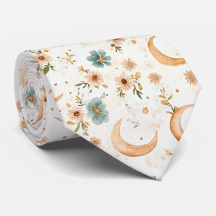 Rustic Earthy Boho Moon Floral Pattern (2) Neck Tie
