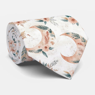 Rustic Earthy Boho Moon Floral Pattern (3) Neck Tie
