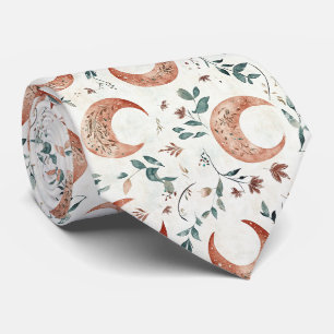 Rustic Earthy Boho Moon Floral Pattern Neck Tie