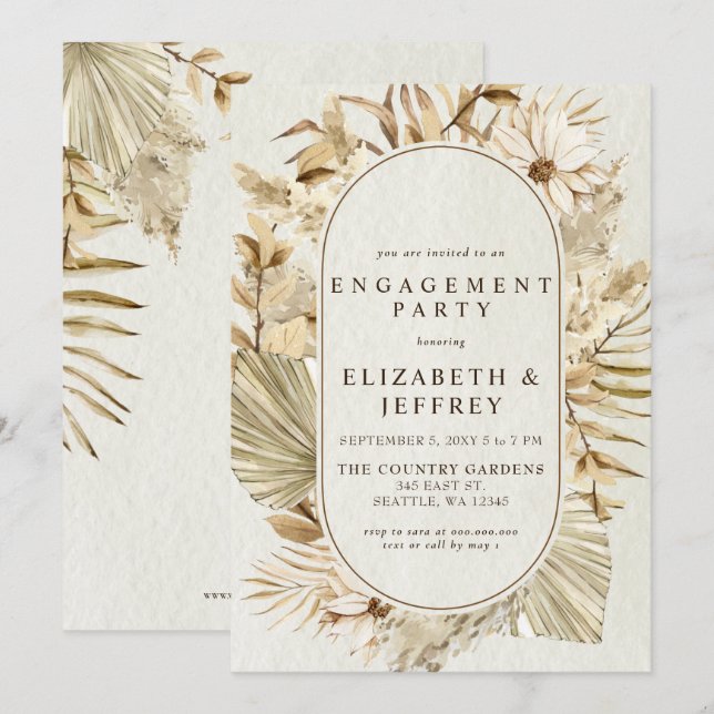 Rustic Earthy Boho Pampas Engagement Party Invitation (Front/Back)