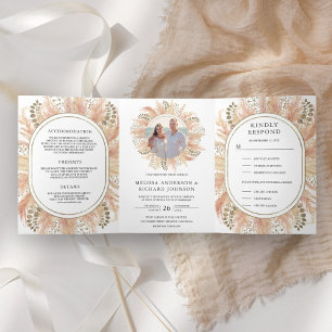 Rustic Earthy Boho Pampas Grass All in One Wedding Tri-Fold Invitation