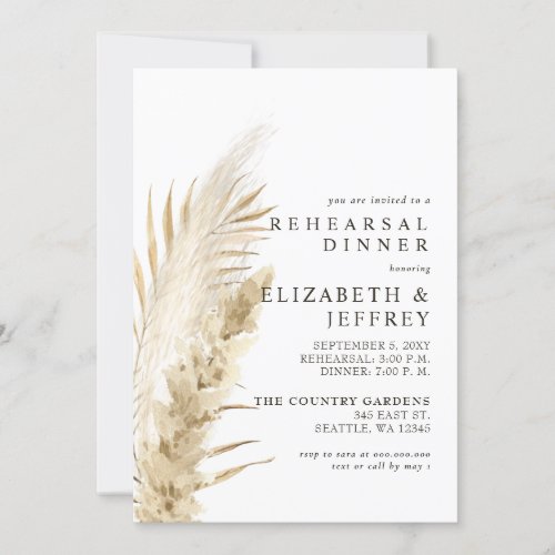 Rustic Earthy Boho Pampas Rehearsal Dinner  Invita Invitation