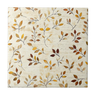 Rustic Earthy Botanical Leaves and Twigs Ceramic Tile