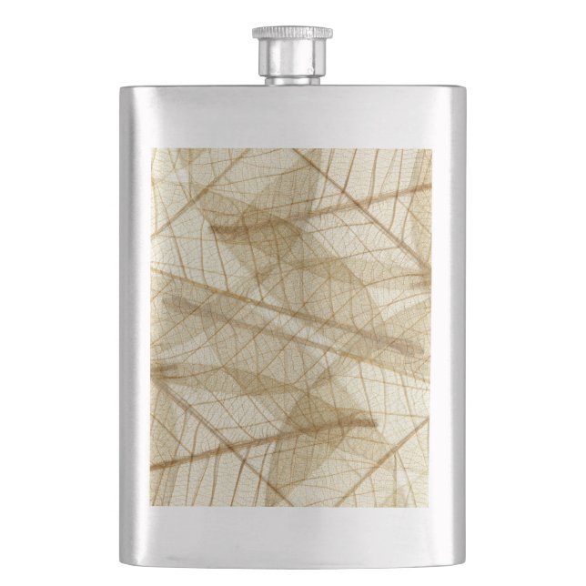 Rustic Earthy Cream Beige Leaves Flask (Front)