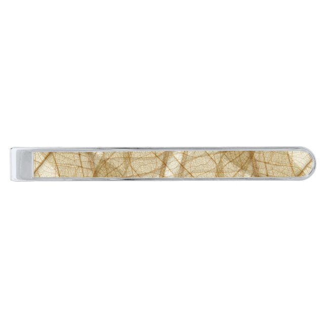 Rustic Earthy Cream Beige Leaves Silver Finish Tie Bar (Front)
