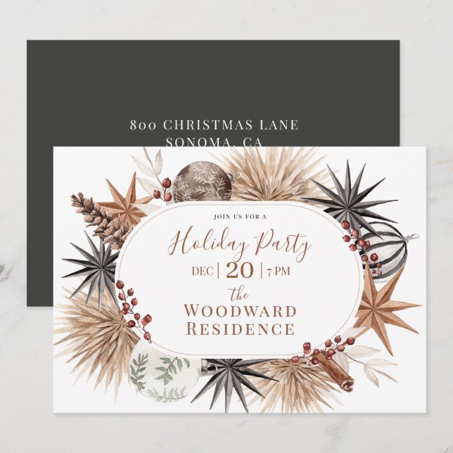 Rustic Earthy Dried Botanicals Holiday Party Invitation (Front/Back)