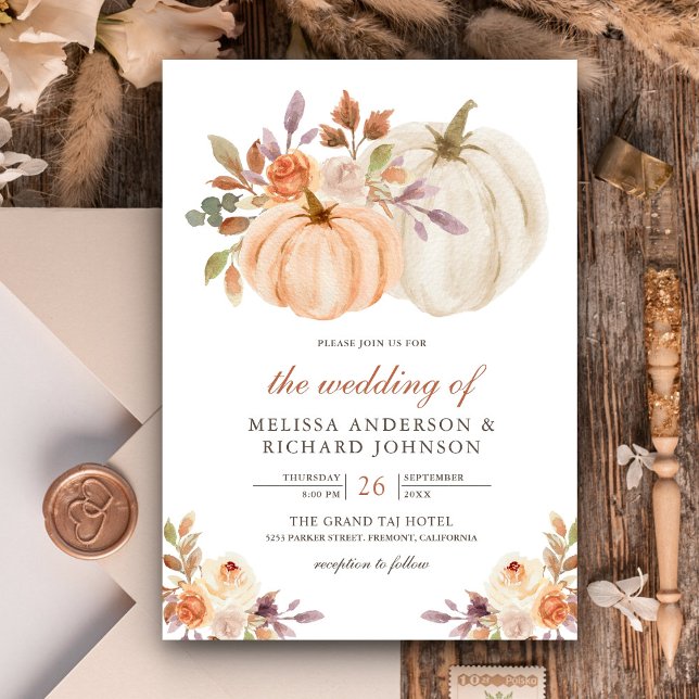 Rustic Earthy Dusty Peach Floral Pumpkin Wedding Invitation (Creator Uploaded)