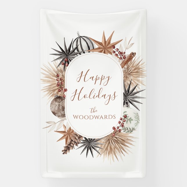 Rustic Earthy Family Name Holiday  Banner (Vertical)