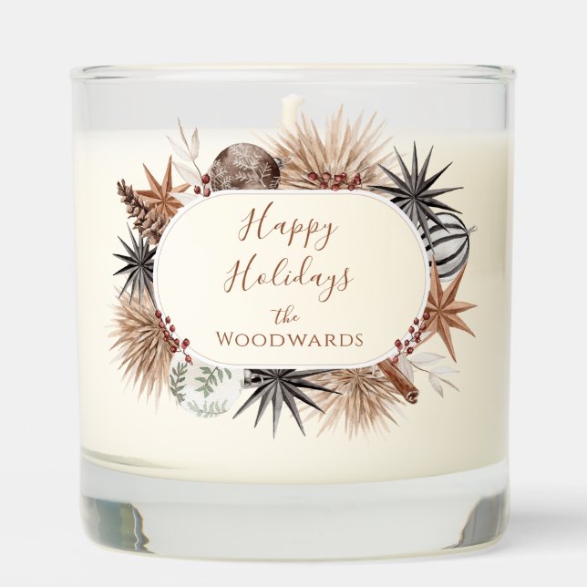 Rustic Earthy Family Name Holiday Candle (Front)